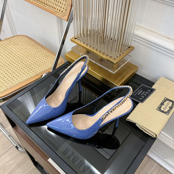 DÉCOLLETÉ GG SIGNORIA SLINGBACK IN PELLE DI AGNELLO CERULEO