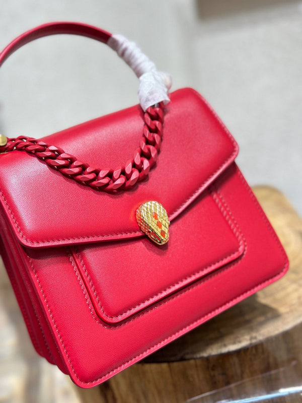 BVL Serpenti Forever Shoulder Bag 18cm Red Cowhide GHW 188662