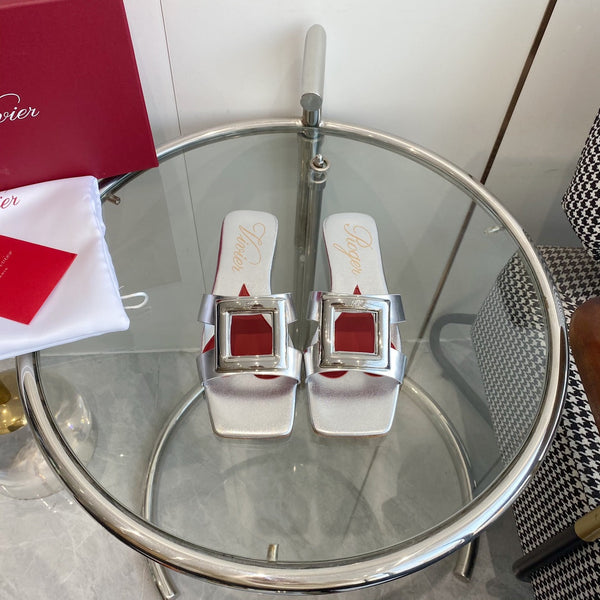 Viv Love Heart Slippers Silver Fetal Cowhide 255202