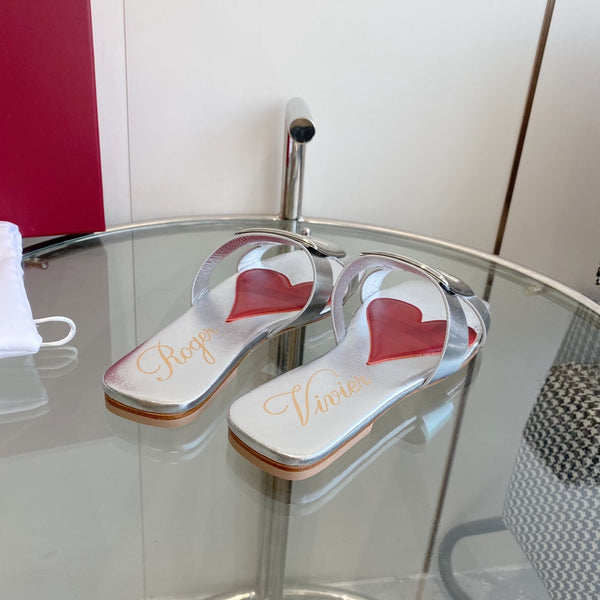 Viv Love Heart Slippers Silver Fetal Cowhide 255202