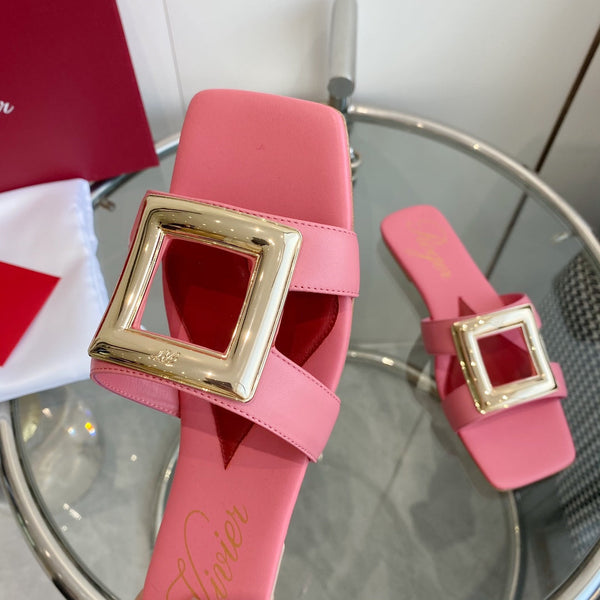 Viv Love Heart Slippers Pink Fetal Cowhide 255203