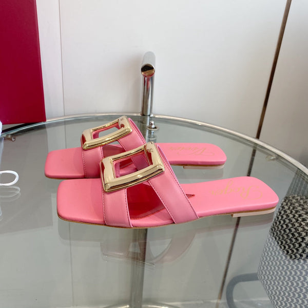 Viv Love Heart Slippers Pink Fetal Cowhide 255203