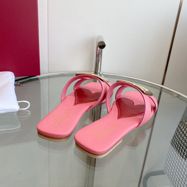 Viv Love Heart Slippers Pink Fetal Cowhide 255203