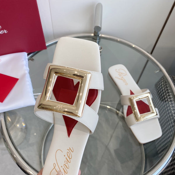 Viv Love Heart Slippers White Fetal Cowhide 255205