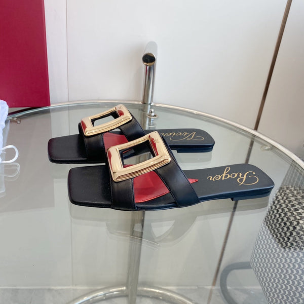 Viv Love Heart Slippers Black Fetal Cowhide 255204