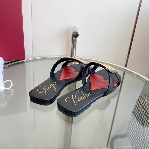 Viv Love Heart Slippers Black Fetal Cowhide 255204