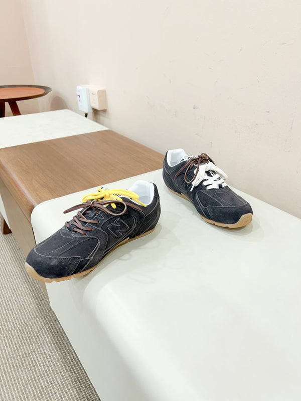 Miu Miu Pre-Owned x New Balance Sneakers Dark Gray Yellow Cowhide Suede