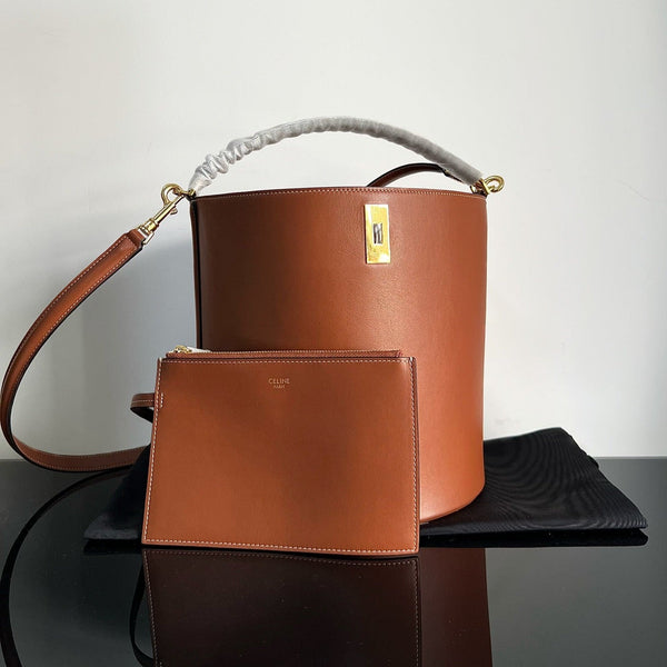 BORSA A SECCHIELLO IN LANA 24 ARANCIONE RUGGINE ORIGINALE IN PELLE DI VITELLO