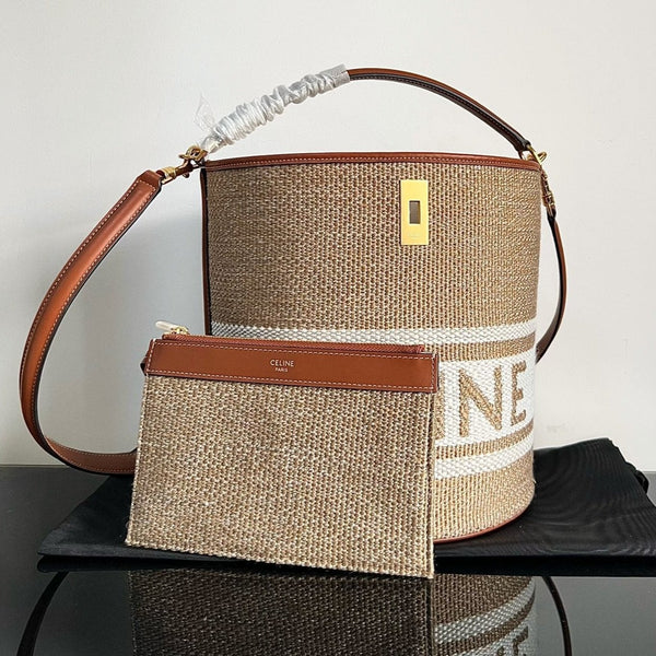 BORSA A SECCHIELLO IN LANA 24 BEIGE CREMA ORIGINALE IN PELLE DI VITELLO