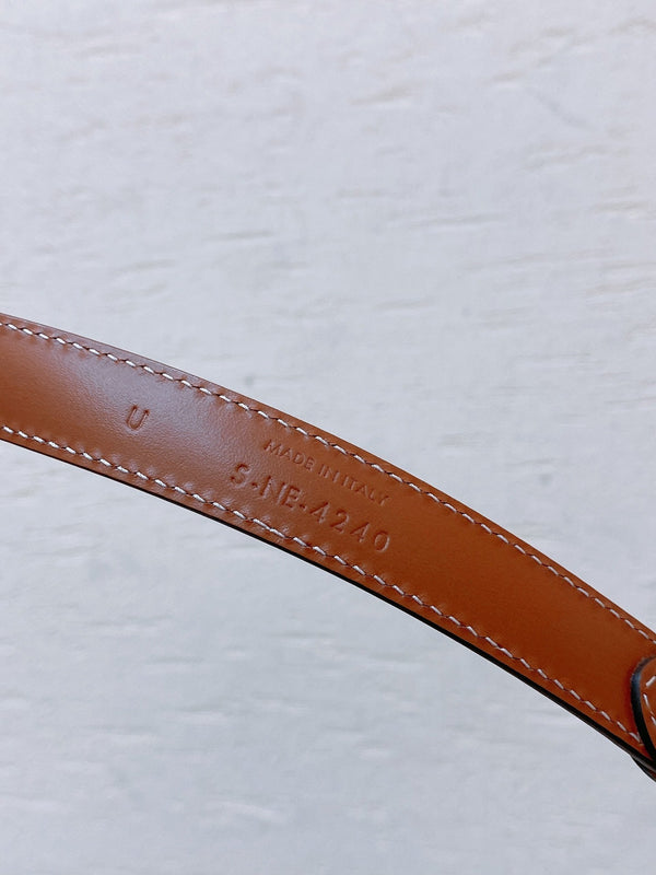 Hook & Loop 20mm TRIOMPHE Logo Square Adjustable Belt Tan Calfskin Ghw