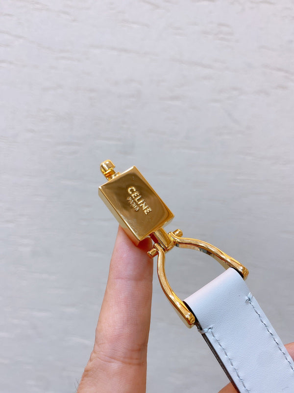 Hook & Loop 20mm TRIOMPHE Logo Square Adjustable Belt White Calfskin Ghw