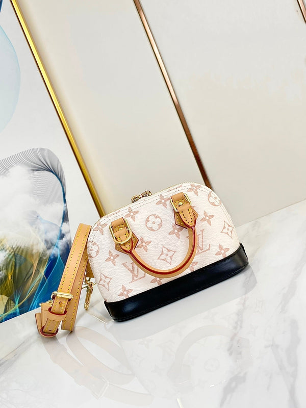 nano alma 18 beige monogram coated canvas brown black calfskin