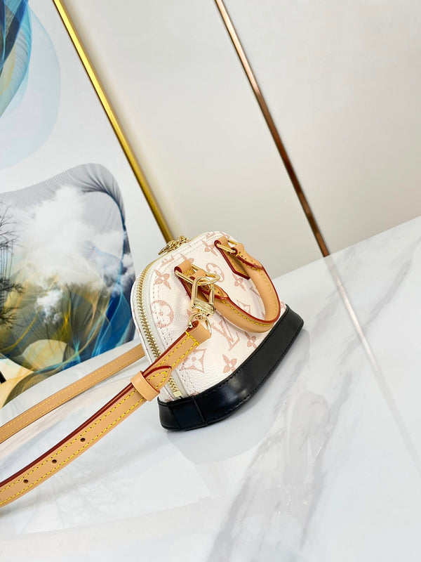 nano alma 18 beige monogram coated canvas brown black calfskin