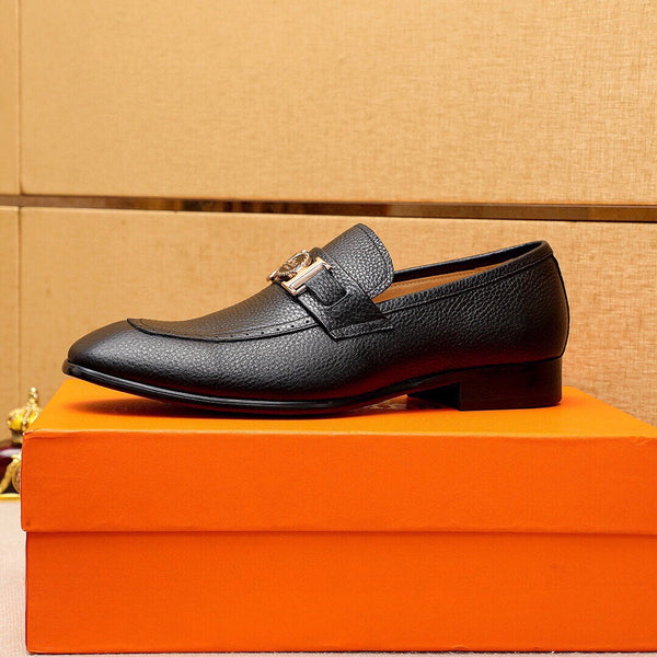 HM GOLD H-BUCKLE LOAFER BLACK GRAINED CALFSKIN