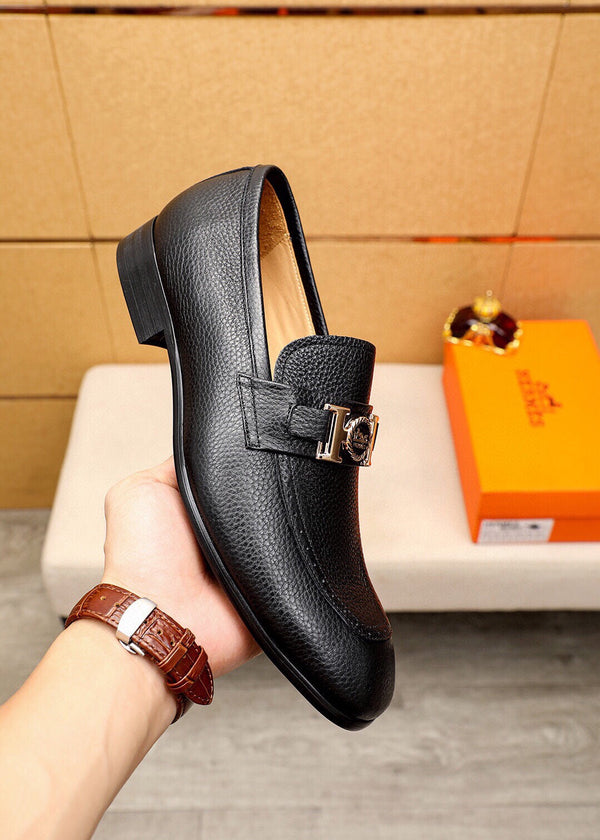 HM GOLD H-BUCKLE LOAFER BLACK GRAINED CALFSKIN