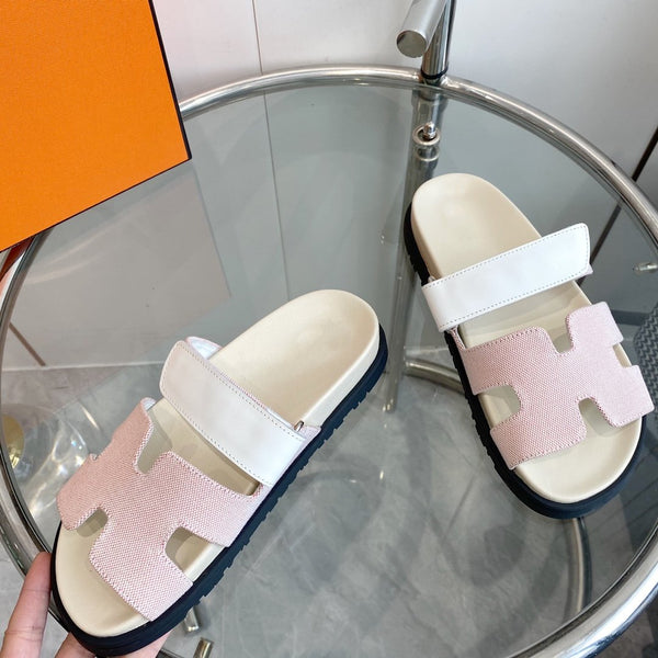 Chypre Canvas Sandal White Pink Leather