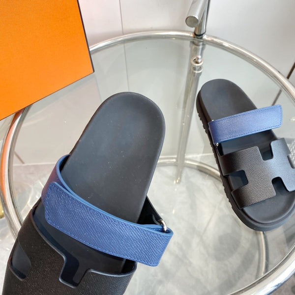 Chypre Sandal Black with blue straps Leather