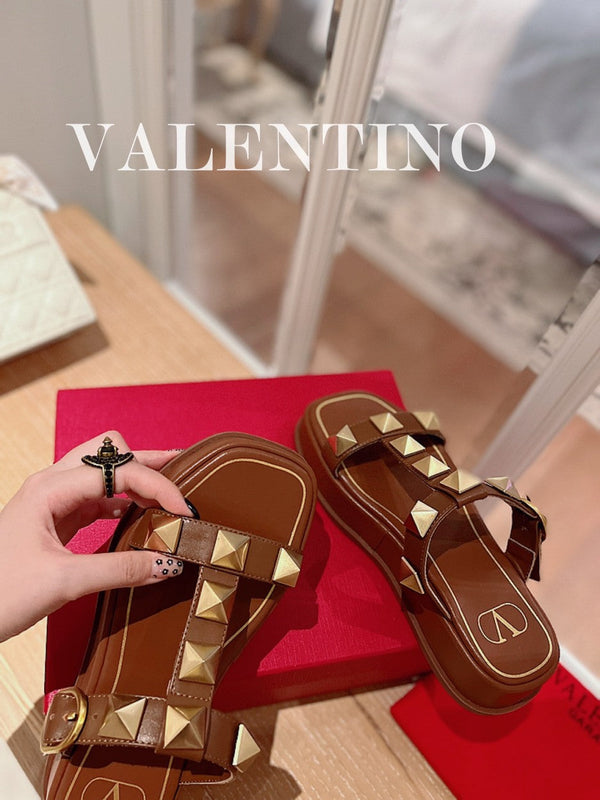 SANDALI ROCKSTUD PLATFORM MULE IN PELLE DI VITELLO MARRONE BRONZO