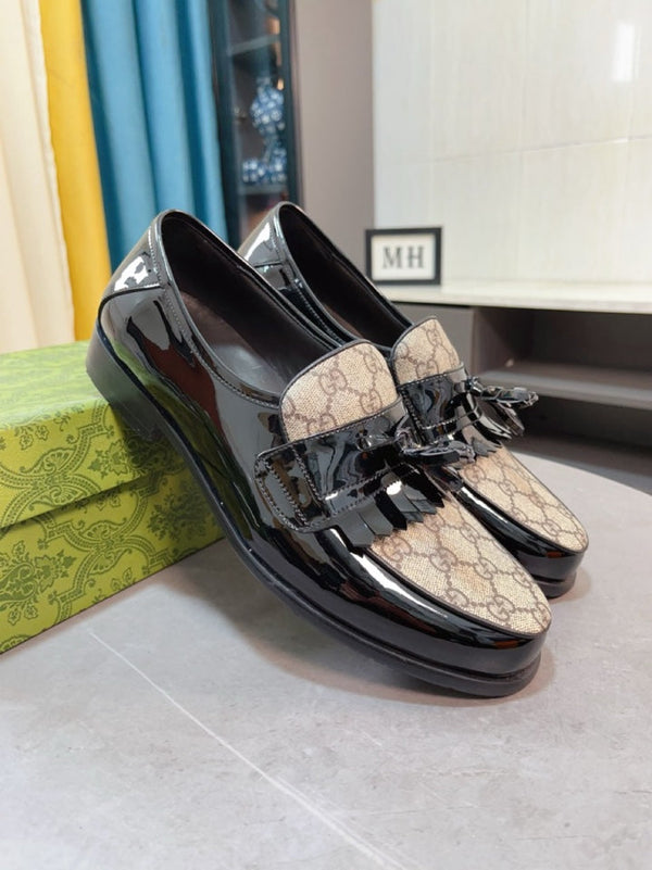 GG Men's Tassel Loafer Black Canvas Cowhide 330398