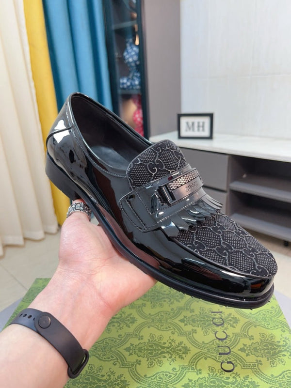GG Men's Loafer Black Canvas Patent Leather 330406