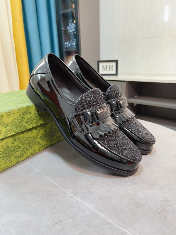 GG Men's Loafer Black Canvas Patent Leather 330406