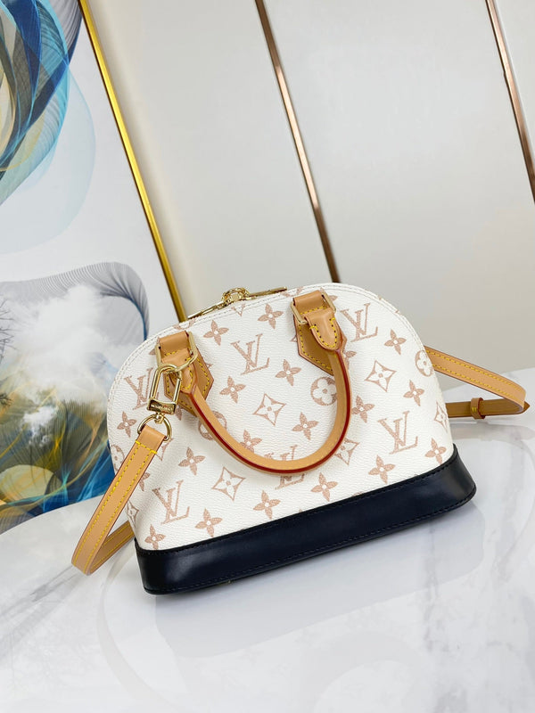 ALMA BB 25 IN WHITE MONOGRAM DUNE CANVAS GOLD HARDWARE