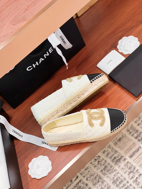 espadrillas cc oro bianco tweed nero grosgrain