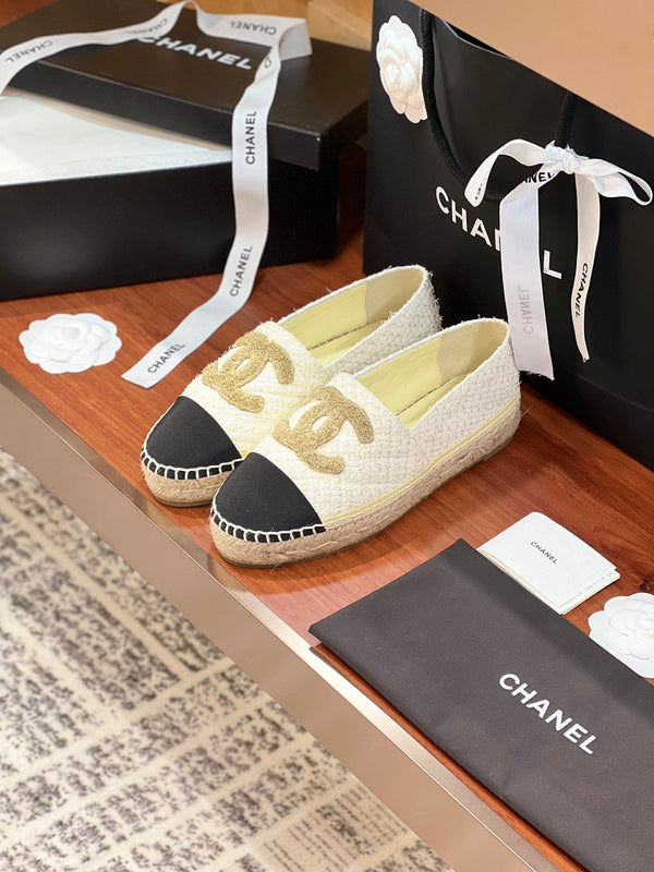 espadrillas cc oro bianco tweed nero grosgrain