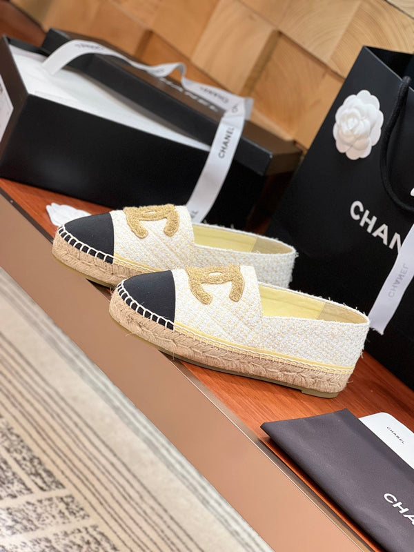 espadrillas cc oro bianco tweed nero grosgrain