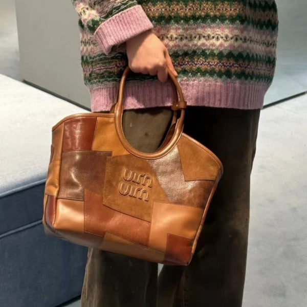 BORSA HOBO 28 IN PELLE COGNAC PATCHWORK