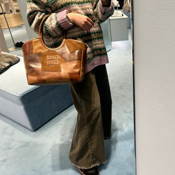 BORSA HOBO 28 IN PELLE COGNAC PATCHWORK