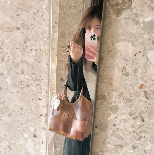 BORSA HOBO 28 IN PELLE COGNAC PATCHWORK