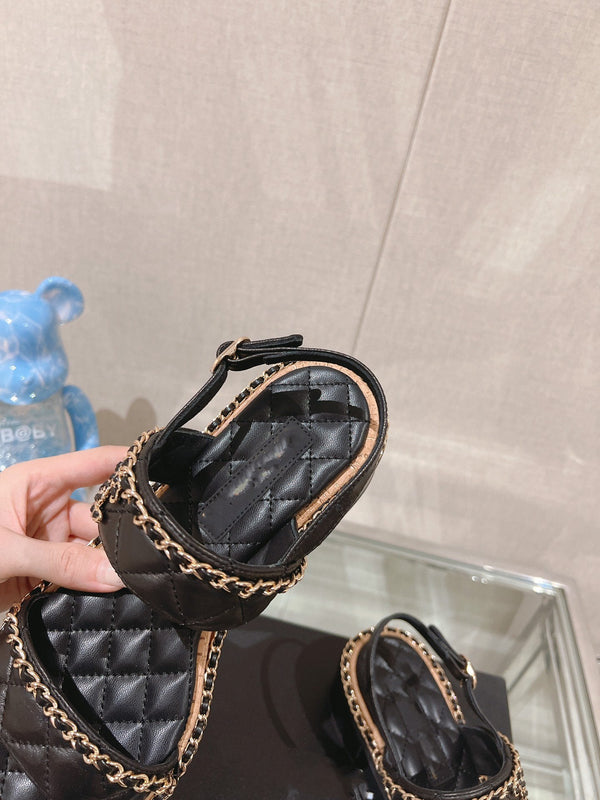 sandalo slingback 50 in pelle di agnello trapuntata nera