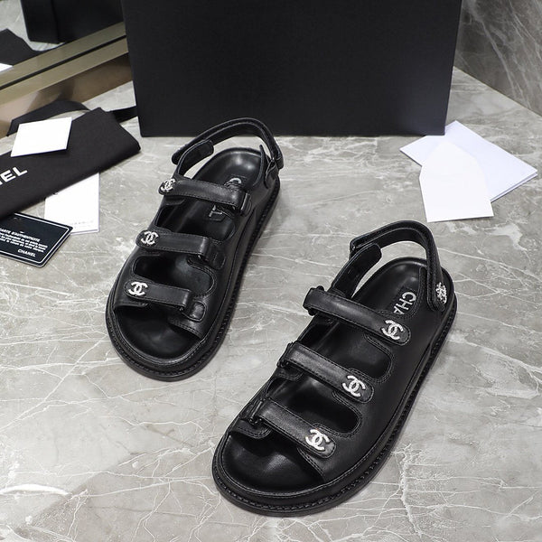 dad sandal black calfskin silver cc