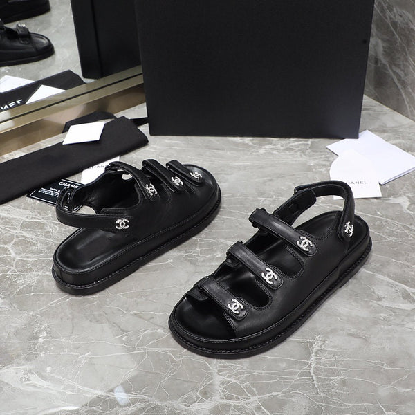 dad sandal black calfskin silver cc