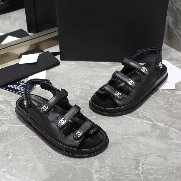 dad sandal black calfskin silver cc