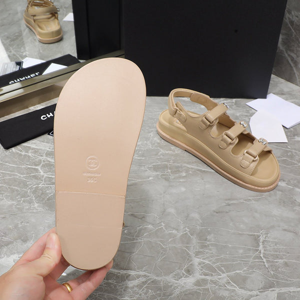 dad sandal beige calfskin silver cc