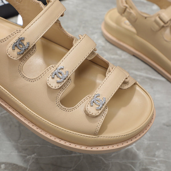 dad sandal beige calfskin silver cc