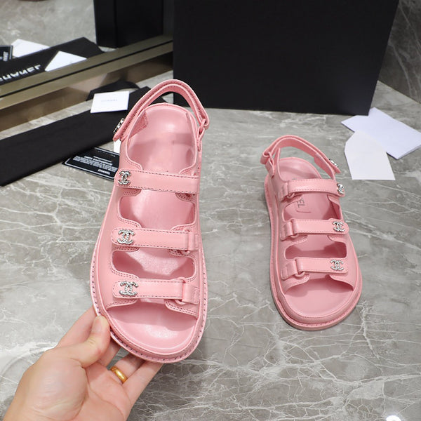 dad sandal pink calfskin silver cc