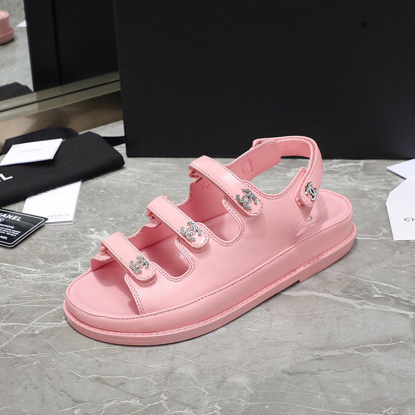 dad sandal pink calfskin silver cc