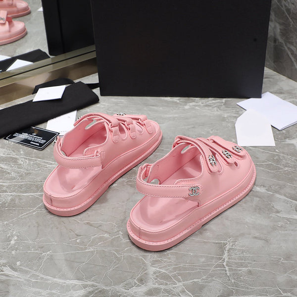 dad sandal pink calfskin silver cc