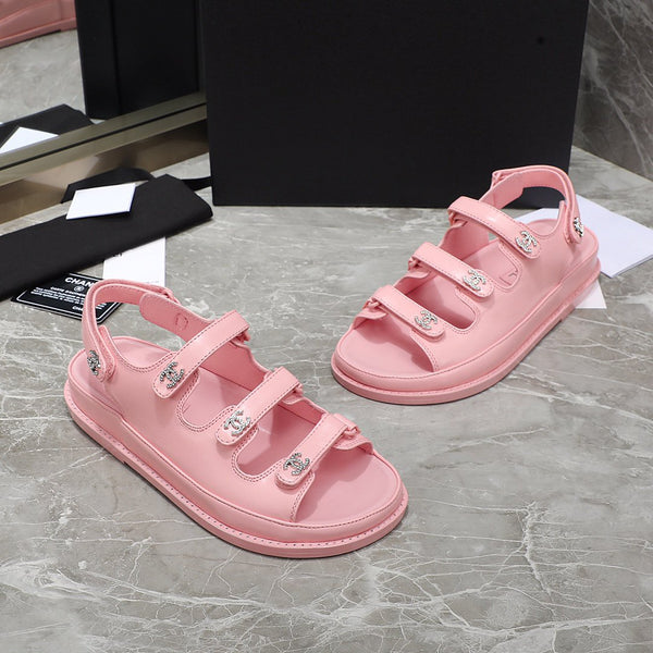 dad sandal pink calfskin silver cc