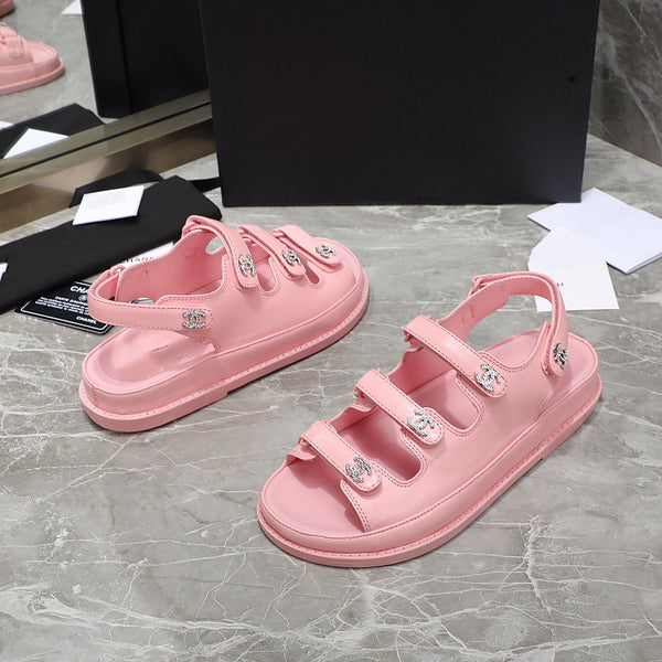 dad sandal pink calfskin silver cc