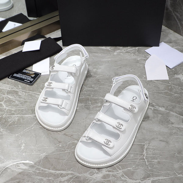 dad sandal white calfskin silver cc