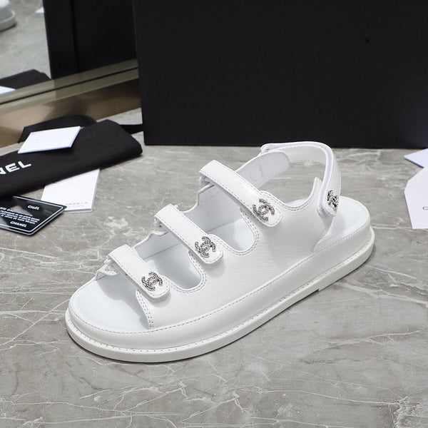 dad sandal white calfskin silver cc
