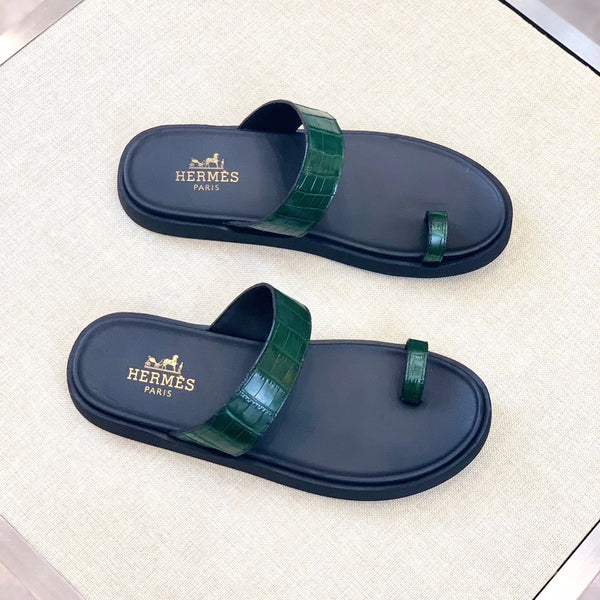 HM Men's Open-toe Sandals Green Rubber Sheepskin 561658