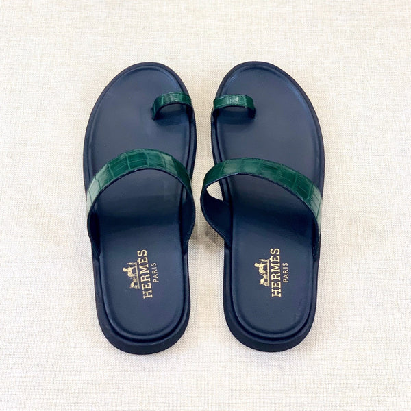 HM Men's Open-toe Sandals Green Rubber Sheepskin 561658