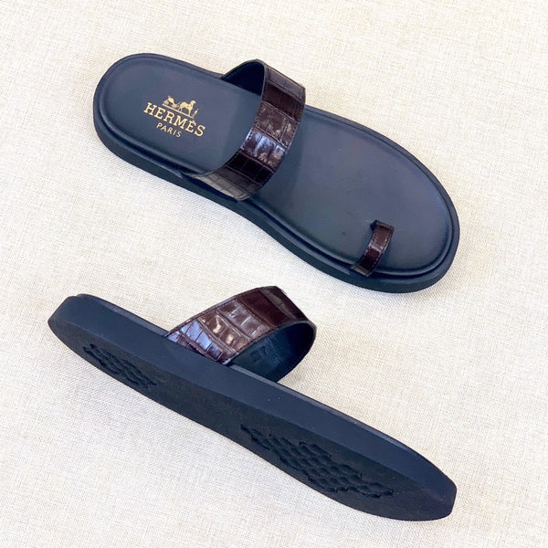 HM Men's Open-toe Sandals Brown Rubber Sheepskin 561659