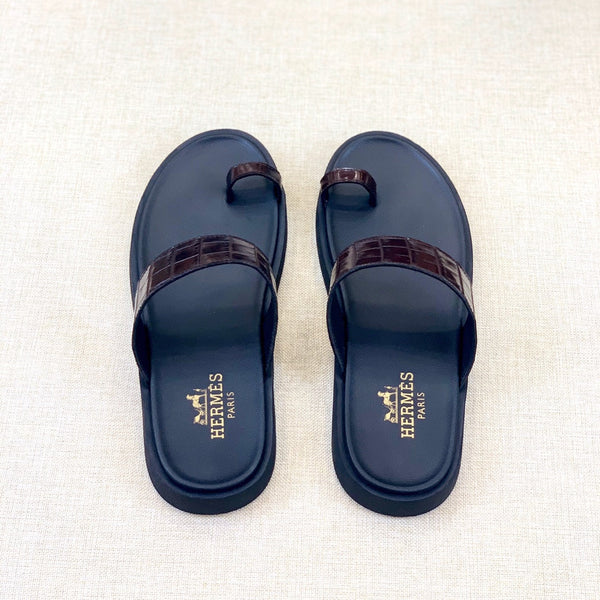 HM Men's Open-toe Sandals Brown Rubber Sheepskin 561659