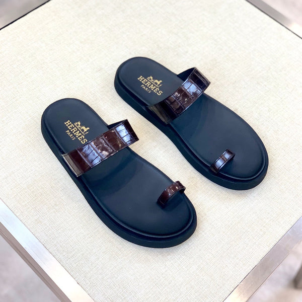 HM Men's Open-toe Sandals Brown Rubber Sheepskin 561659